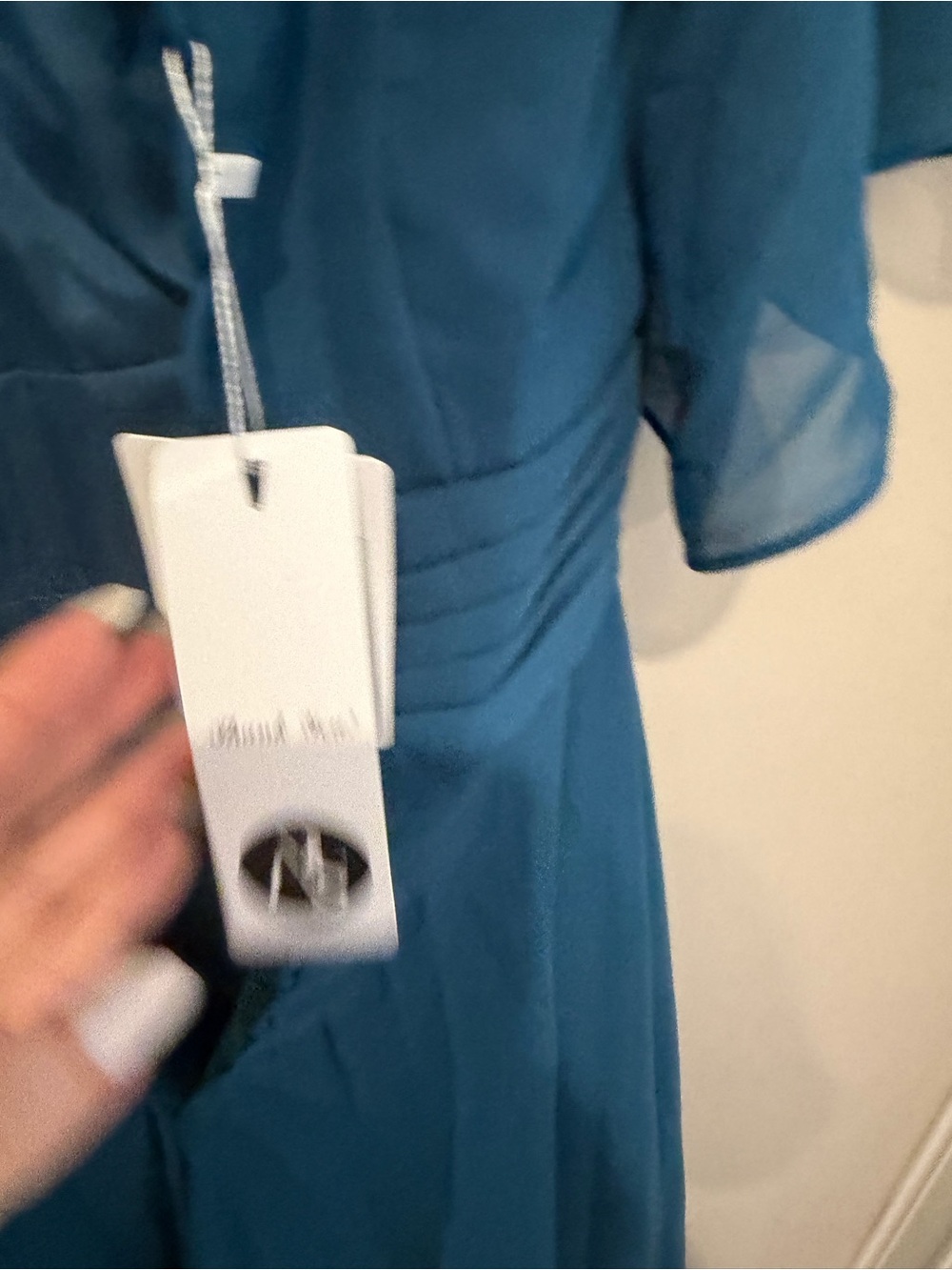 NWT Teal Blue Chiffon Midi Dress Size 6 | Flutter Sleeves | Beaded Waist - Picture 6 of 6